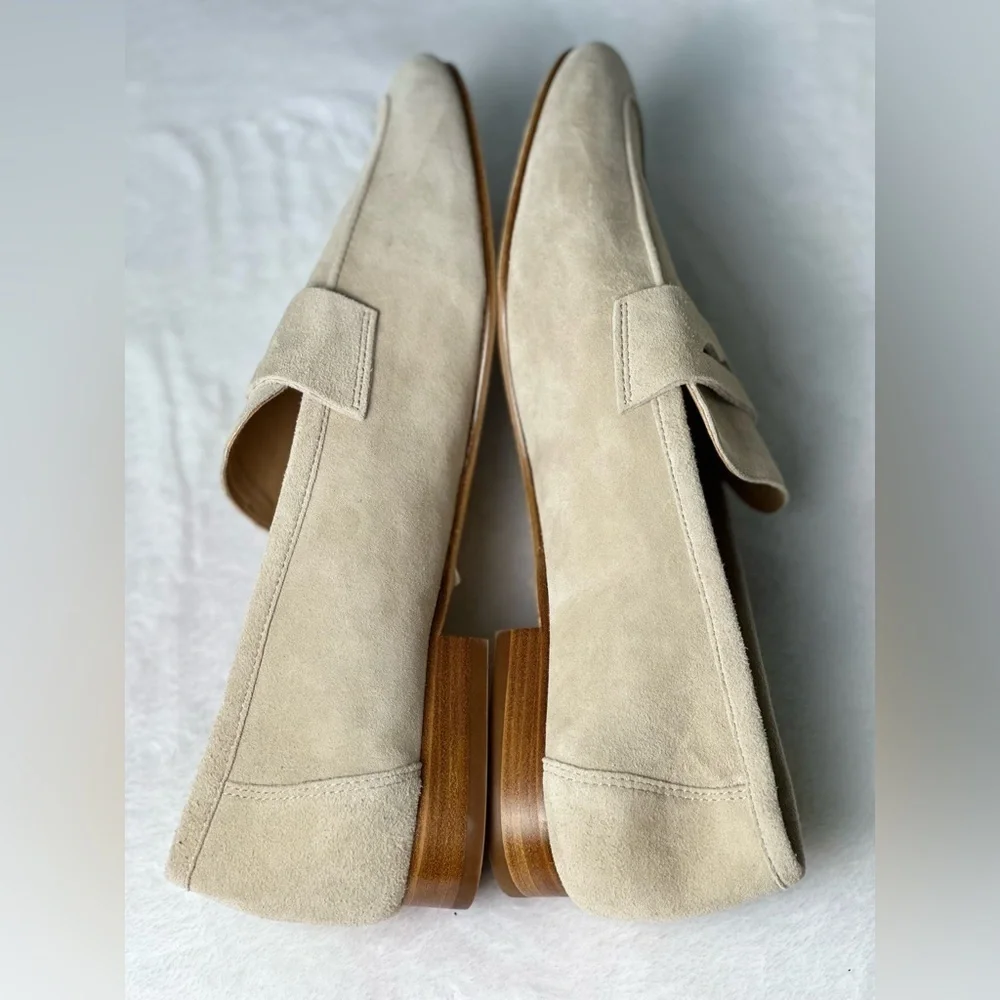 Quince Italian Suede Penny Loafer In Almond Size 9